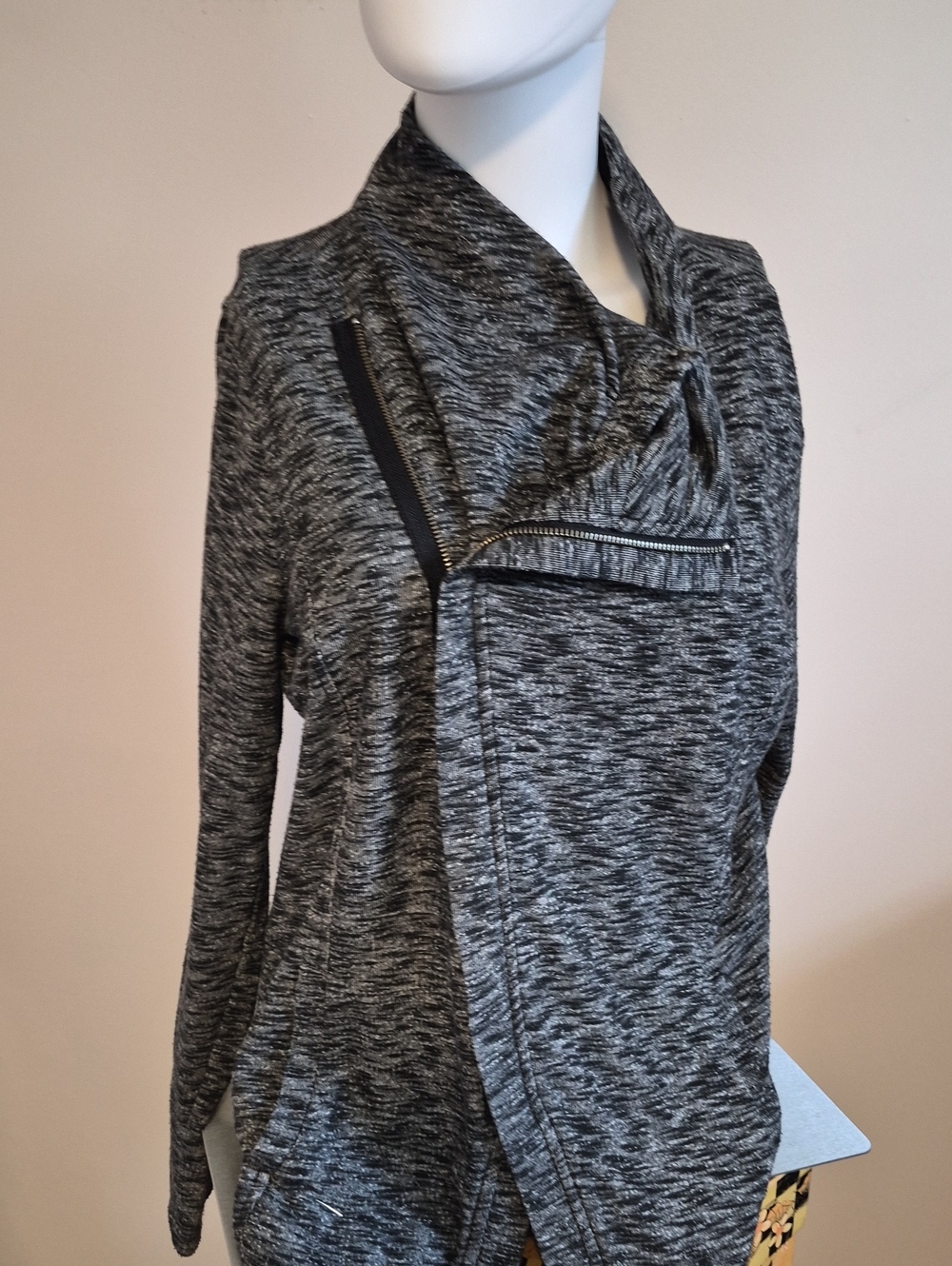 G.H. Bass & Co. Black and Gray Marled Asymmetrical Zip Cardigan